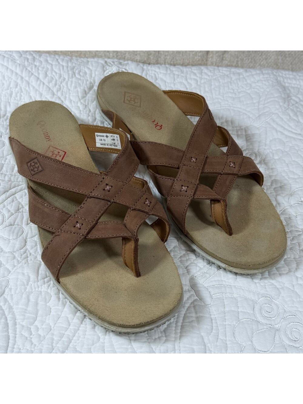 Quoddy Women's 10 Brown Leather Slip On Comfort Sandals Casual Travel Vacation
